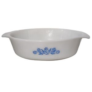 Anchor Hocking Fire King Oven Proof Casserole Dish Blue Cornflower Milk Glass